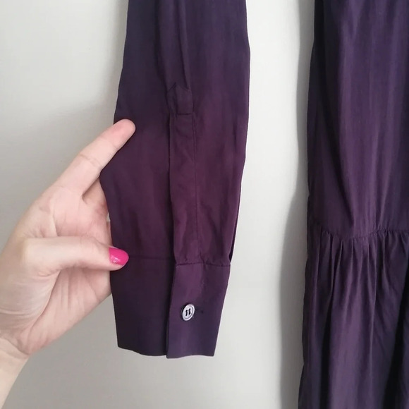 Theory Failly Rove Pleated Drop Waist Long Sleeve Purple Button Shirt Dress 2 - Picture 7 of 16